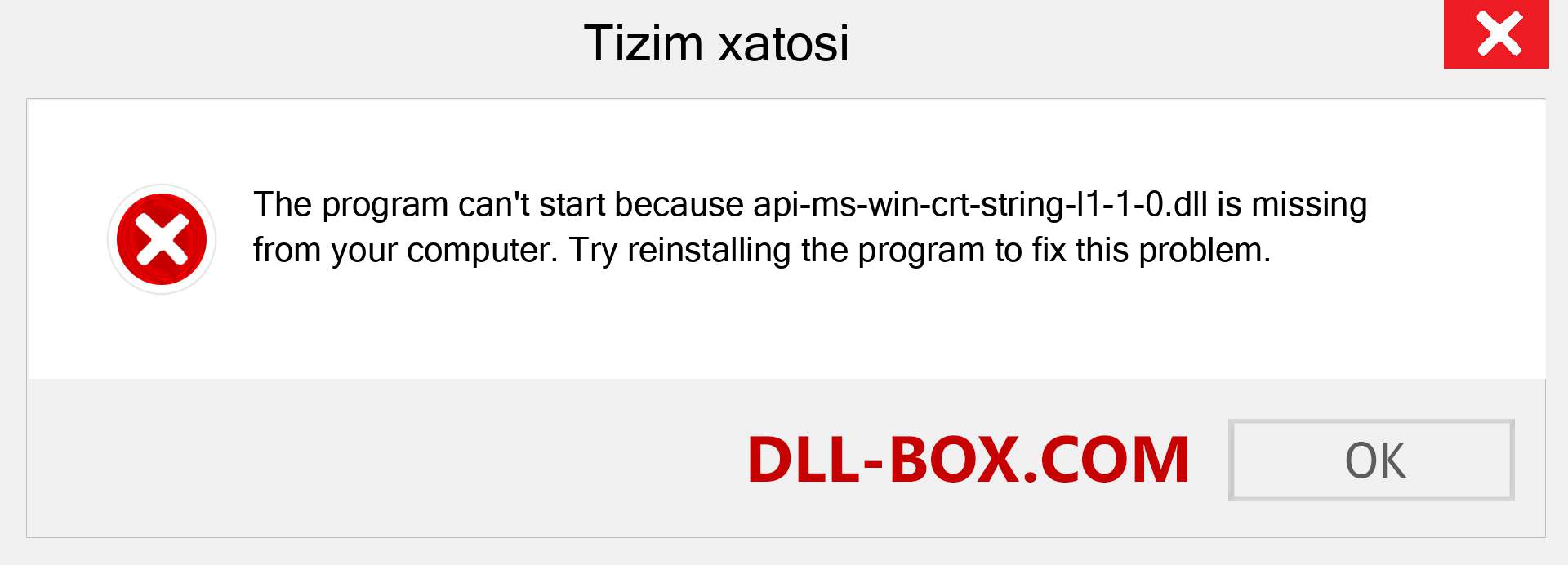 api-ms-win-crt-string-l1-1-0.dll fayli yo'qolganmi?. Windows 7, 8, 10 uchun yuklab olish - Windowsda api-ms-win-crt-string-l1-1-0 dll etishmayotgan xatoni tuzating, rasmlar, rasmlar